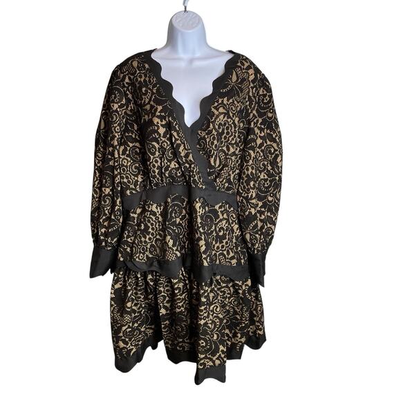 L'Atiste Women's Black Lace Scalloped Peplum Mini Dress Size 1X Whimsigoth Boho - Picture 1 of 12